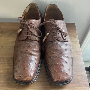 Mezlan Brown Ostrich Leather Oxfords